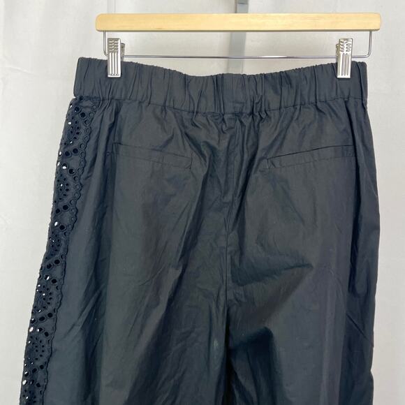 NWT SEA New York Maeve Eyelet Track Pants Pull On Wide Leg Cotton Poplin Black L - Picture 7 of 11